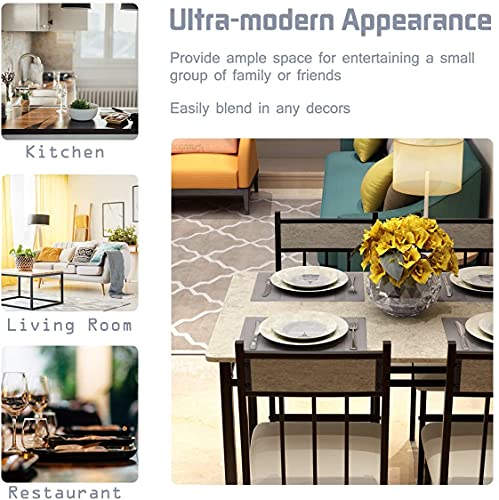 Tangkula 5 Piece Kitchen Dining, Modern Include 1 Rectangular Four High-Back Table & Chair Sets, 42 x 27.5 x 30 inches, 15.5 x 18 x 35.5 inches, Grey