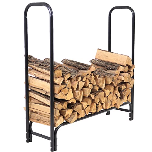 Sunnydaze 8-Foot Firewood Log Rack - Indoor/Outdoor Black Powder-Coated Steel Storage Accessory