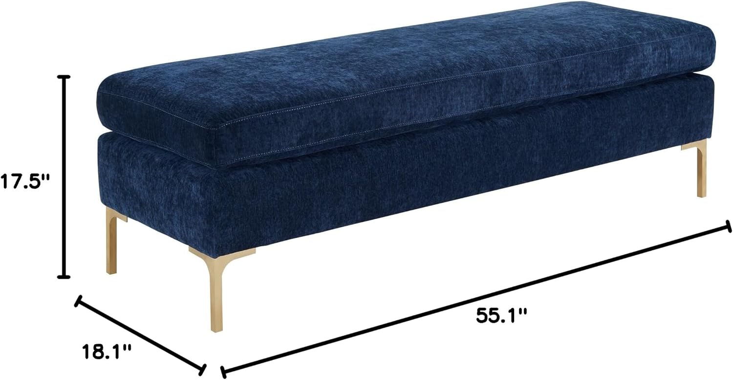 TOV Furniture The Delilah Collection Modern Handcrafted Velvet Upholstered Solid Gold Finish Kiln Dried Wood Bedroom Accent Bench, Navy