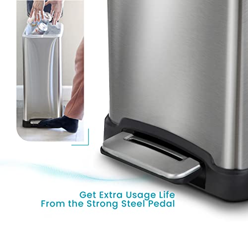 Home Zone Living 12 Gallon Kitchen Trash Can, Slim Body Stainless Steel Design, 45 Liter Capacity, Silver