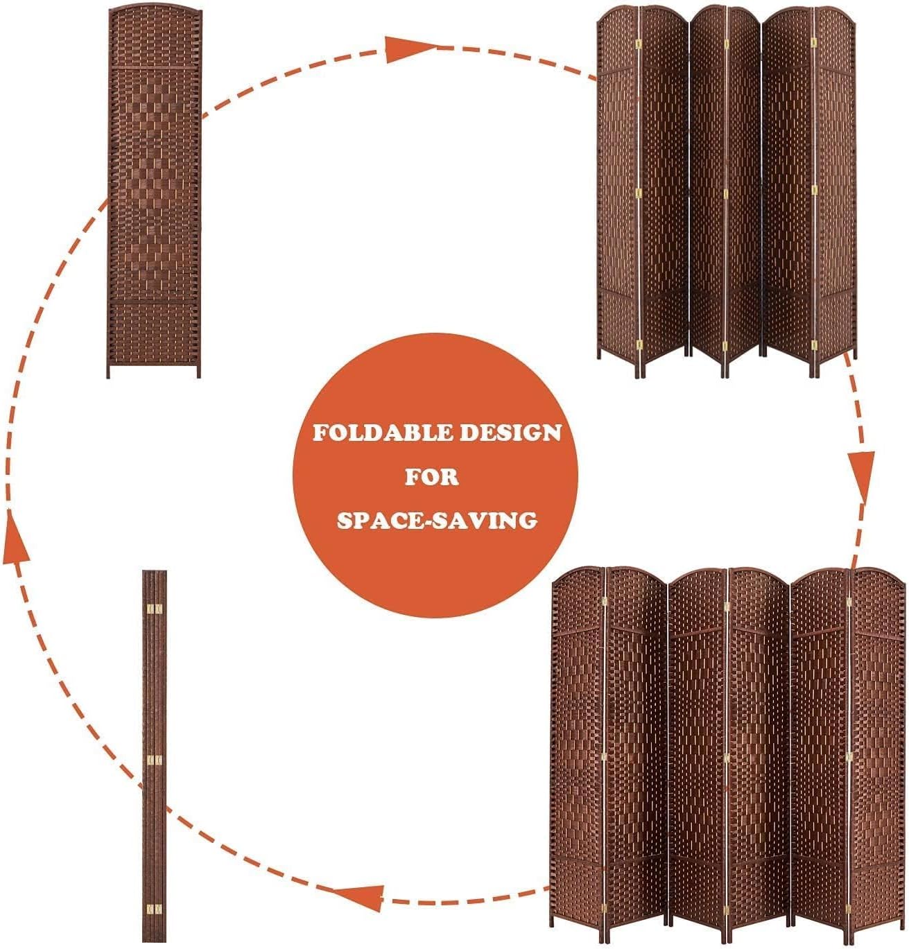 Room dividers 6 ft Folding Privacy Screen, Tall Extra Wide Partition Foldable Panel Wall Divider(Brown, 6 Panel)