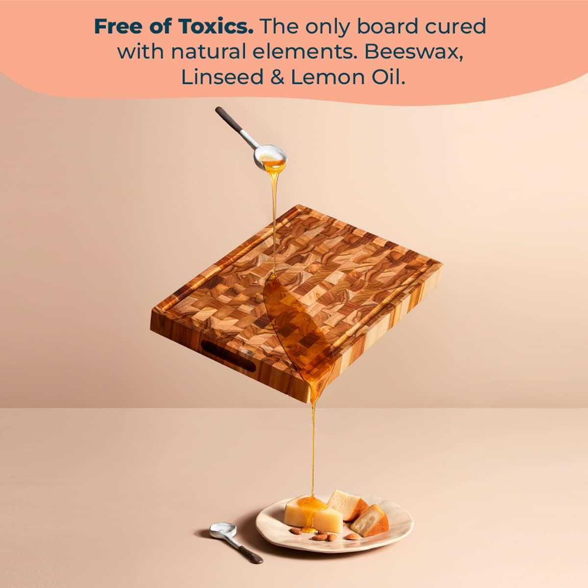 Set of Cutting Board and Beeswax - Includes an End Grain Butcher Block Made of Teak Wood [20