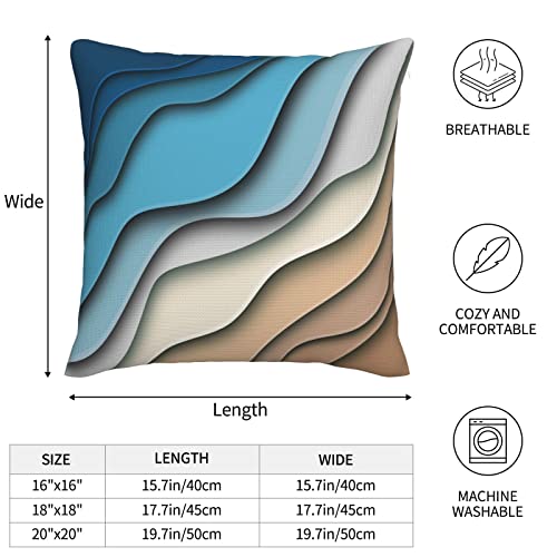 Blue Teal and Grey Boho Throw Pillow Covers 18x18 Set Of 2 Summer Outdoor Abstract Stripe Pillows Cover Mid Century Modern Decorative Pillow Case Farmhouse Cushion Cover for Home Couch Bed Sofa Decor