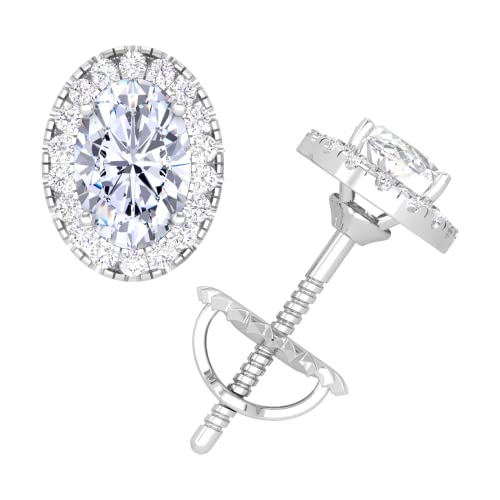 Moissanite Halo Stud Earrings, 0.5ct-3ct D color VVS1 Clarity Round Brilliant Cut Lab Grown Diamond Moissanite 14K White Gold Plated 925 Sterling Silver Moissanite Earrings For Women