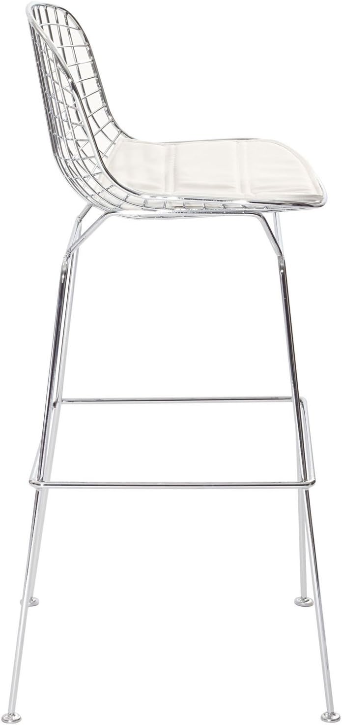 Modway CAD Modern Wire Frame Faux Leather Upholstered Counter Bar Stool in White