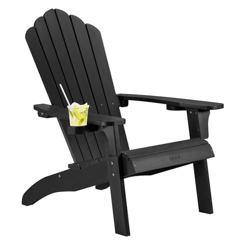Cecarol Normal Size Adirondack Chair Plastic, Outdoor Fire Pit Chair with Cup Holder, Adirondack Patio Chair Weather Resistant for Outside, Porch, Lawn, Garden- AC01S, Black
