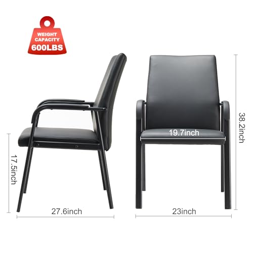 Office Guest Reception Chair 600 lbs Capacity Leather Conference Room Chairs with Padded Armrests No Wheels Desk Chair Black