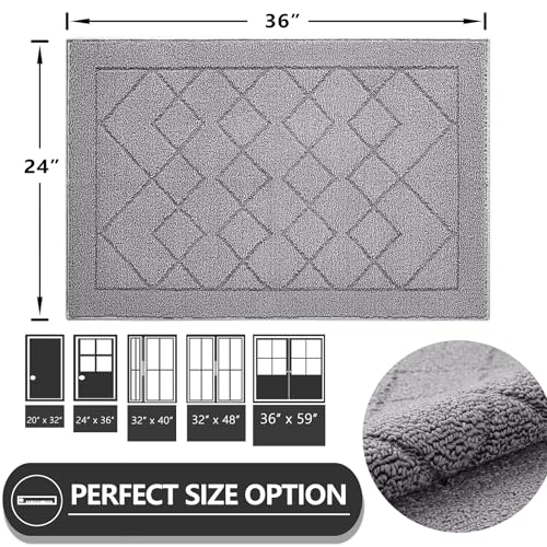 REFETONE Indoor Doormat, Front Back Door Mat, 20x32, Non-Slip Absorbent Resist Dirt Door Mats, Machine Washable Low-Profile Inside Floor Mat Door Rugs for Entryway, Grey
