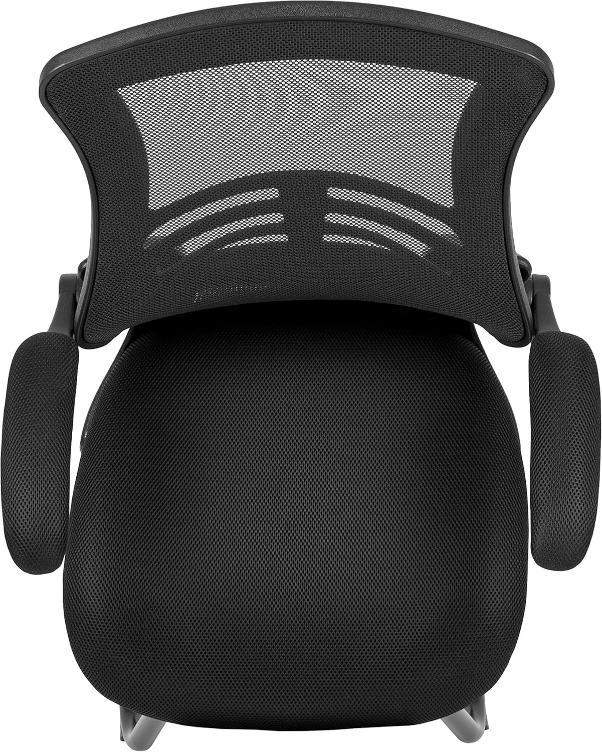 BizChair Black Mesh Sled Base Side Reception Chair with Flip-Up Arms-Office Waiting Room