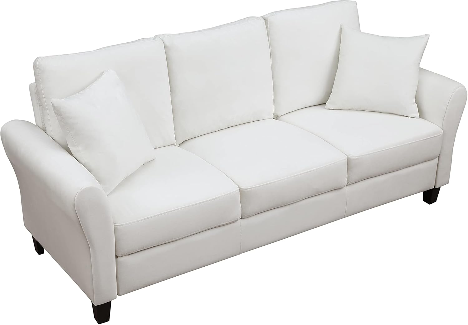 Modern Velvet Couch with 2 Pillow, 78 Inch Width Living Room Furniture, 3 Seater Sofa with Plastic Legs (White)
