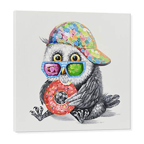 JAPO ART Funny Animal Wall Art Handpainted Colorful Cute Frog with Duck Swim Ring Canvas Painting Frog Pictures Wall Decor for Kidroom Baby Room Bedroom Ready to Hang 24 x 24 Inch