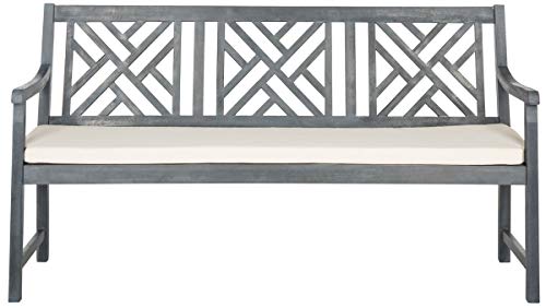 Safavieh PAT6738B Outdoor Collection Bradbury 3 Seat Bench, Ash Grey/Beige