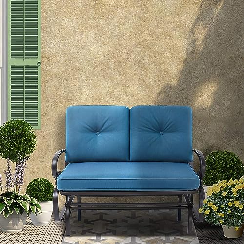 Betterland Outdoor Glider Rocking Chair Patio Swing Glider Bench for 2 Person, Metal Frame Loveseat Chair with Cushions (Brown)