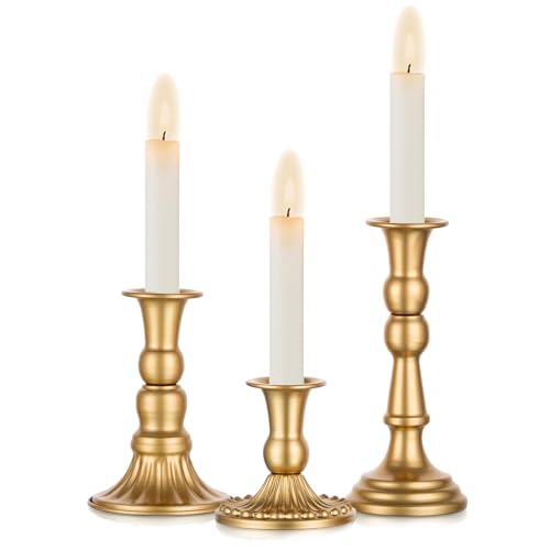 Sziqiqi Gold Candlestick Candle Holders - Set of 3 Decorative Candle Holders for Candlesticks Taper Candles for Dinning Coffee Table Fireplace Mantel Home Decorations