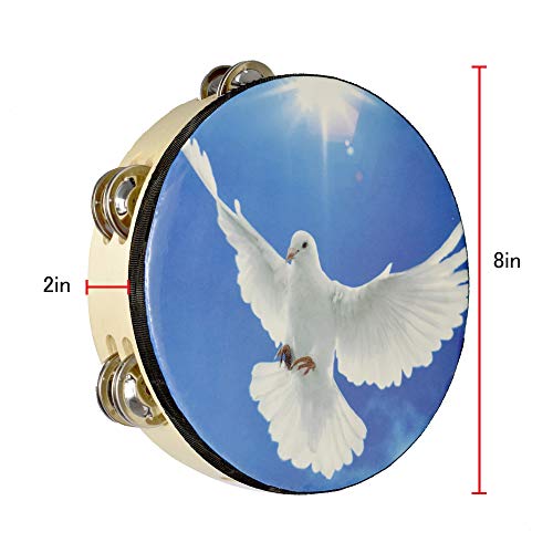 Tambourine Hand Bell Double Row Jingles Music Persuccion Church (8 Inch, Dove)