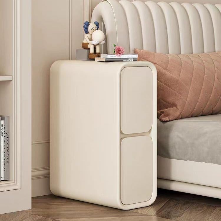 30 * 40 * 50cm, Narrow Nightstand, Mid Century Solid Wood + Microfiber Leather Wrap Bedside Storage Cabinet, with Double Drawer