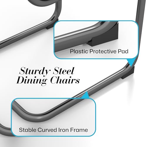 Faux Leather Dining Chairs Set of 4, Upholstered Armless Dining Room Chairs with Metal Chrome Frame, Modern Kitchen Chairs with Mesh Rattan Backrest and Plastic Footmat, Black