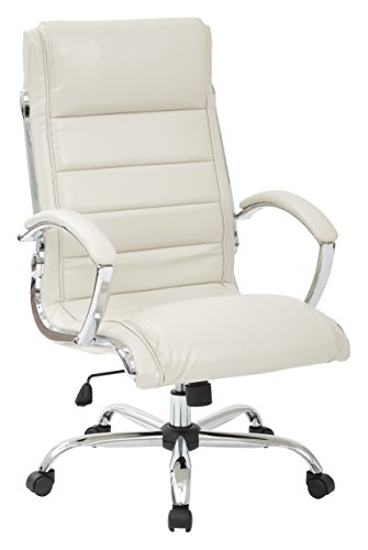 Office Star FL Series Faux Leather Adjustable Executive Office Chair with Padded Arms and Chrome Finish Accents, Cream