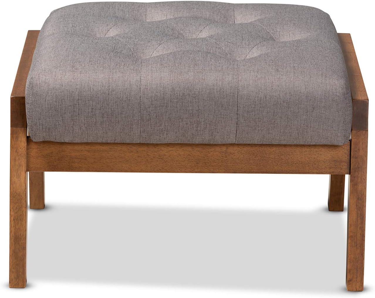 Baxton Studio Naeva Mid-Century Modern Grey Fabric Upholstered Walnut Finished Wood Footstool