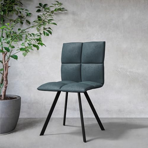 LeisureMod Wesley Modern Leather Kitchen and Dining Chairs with Metal Legs Set of 4 (Peacock Blue)