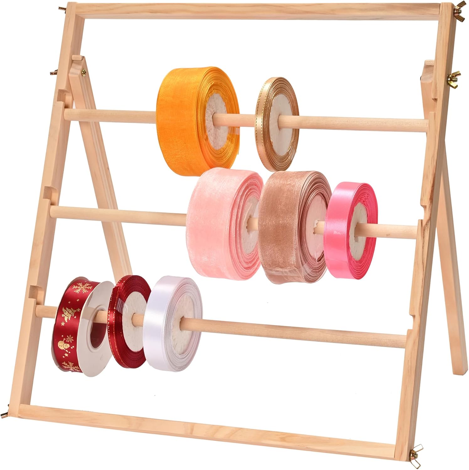 Ribbon Organizer Storage, Wooden Ribbon Holder Organizer Rack for Craft Mesh Ribbon Arts & Crafts Supplies, Christmas Ribbon Storage Sticker Roll Holder Sewing Thread Organizer Spool Rack