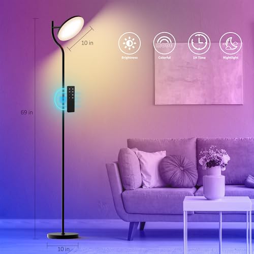 PESRAE 36W/3600LM LED Torchiere Super Bright Standing Lamp for Living Room, Rotatable Tall Lamp with Remote Control, Stepless Color Temperatures and Dimming Floor Lamps for Bedroom Office