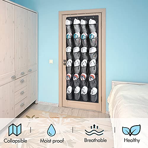 2 Pack Over The Door Shoes Organizers, Behind Door Shoes Hang Holder Rack with 48 Mesh Large Pockets, Clear Fabric Shoes Hanger Storage Organizer Bag for Bedroom,Pantry,Dorm,Black
