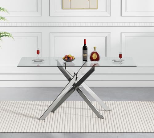 Modern 7-Piece Glass Dining Table Set for 6 Luxury Kitchen Table and Chair Set for 6 Rectangle 51