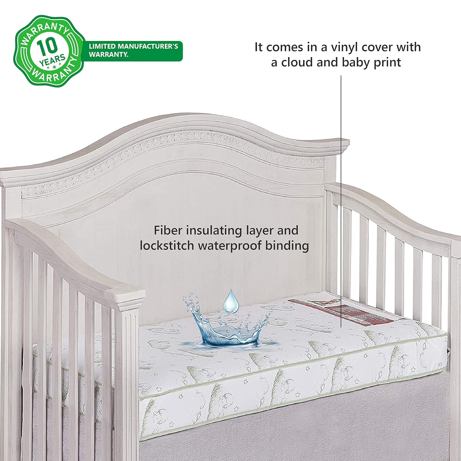 Nirvana 6” 96 Coil Inner Spring Crib And Toddler Mattress I Waterproof I Green Guard Gold Certified I 10 Years Manufacture Warranty I Vinyl Cover I Made In The U.S.A