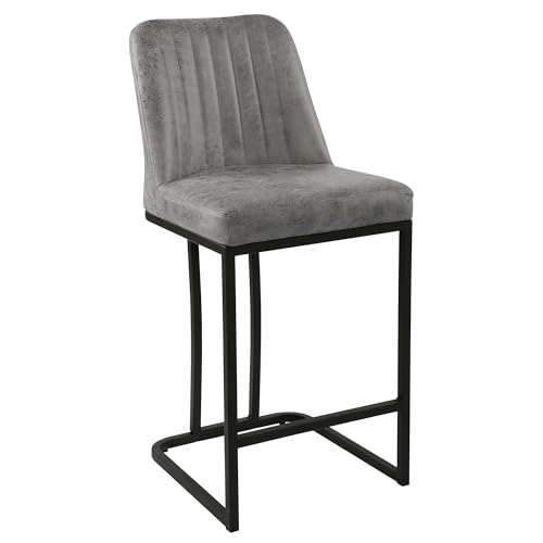 LSSPAID Bar Stools Set of 4, Upholstered Fabric Counter Height Bar Stool, 24.8 inch Kitchen Island Bar Chairs, Black Metal Leg Barstools, Brown