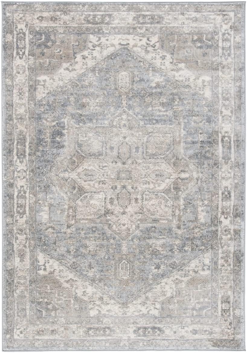 SAFAVIEH Brentwood Collection Area Rug - 9' x 12', Grey & Beige, Medallion Distressed Design, Non-Shedding & Easy Care, Ideal for High Traffic Areas in Living Room, Bedroom (BNT852F)