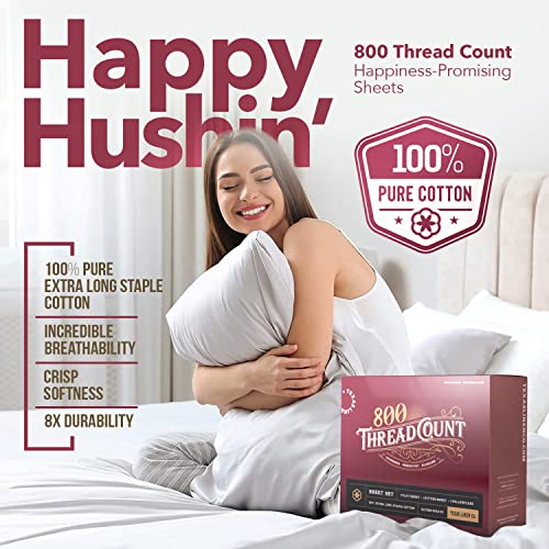 100% Egyptian Cotton Sheets Queen Size - 800 Thread Count 4 PC White Egyptian Cotton Sheets for Queen Size Bed, Soft Cooling Luxury Hotel Sheets, Deep Pocket Queen Sheets