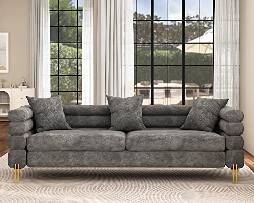 Sofa, Bouclé Sofa Couch, 3 Seater Sofa York Sofa Living Room- 85in Wide Oversized Sofa, Grey Comfy Sofa