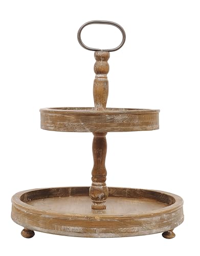 Creative Co-op EC0112 Distressed Wood 2-Tier Tray with Metal Handle, Black