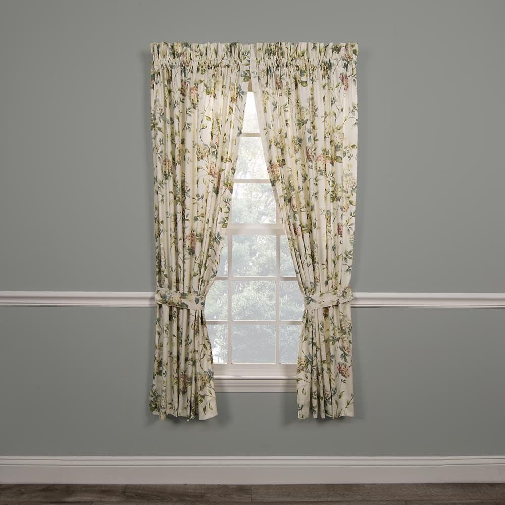 Ellis Curtain Abigail 100 Percent 2-Piece Window Rod Pocket Panel Pairs with 2 Tie Backs - 90x84-90