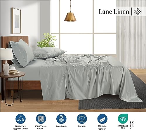 Lane Line 100% Egyptian Cotton Queen Sheet Set - 1500 TC, 4 PCs - Luxury Sateen Cotton White Bed Sheets Set - Hotel White Sheets Queen Set - 15