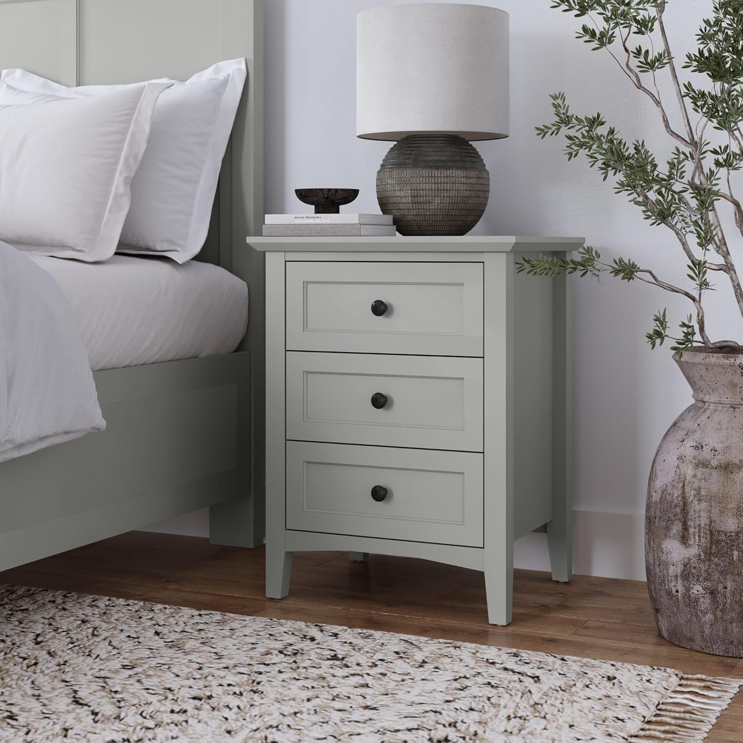 MODUS FURNITURE Grace Three Drawer Nightstand in Elephant Grey
