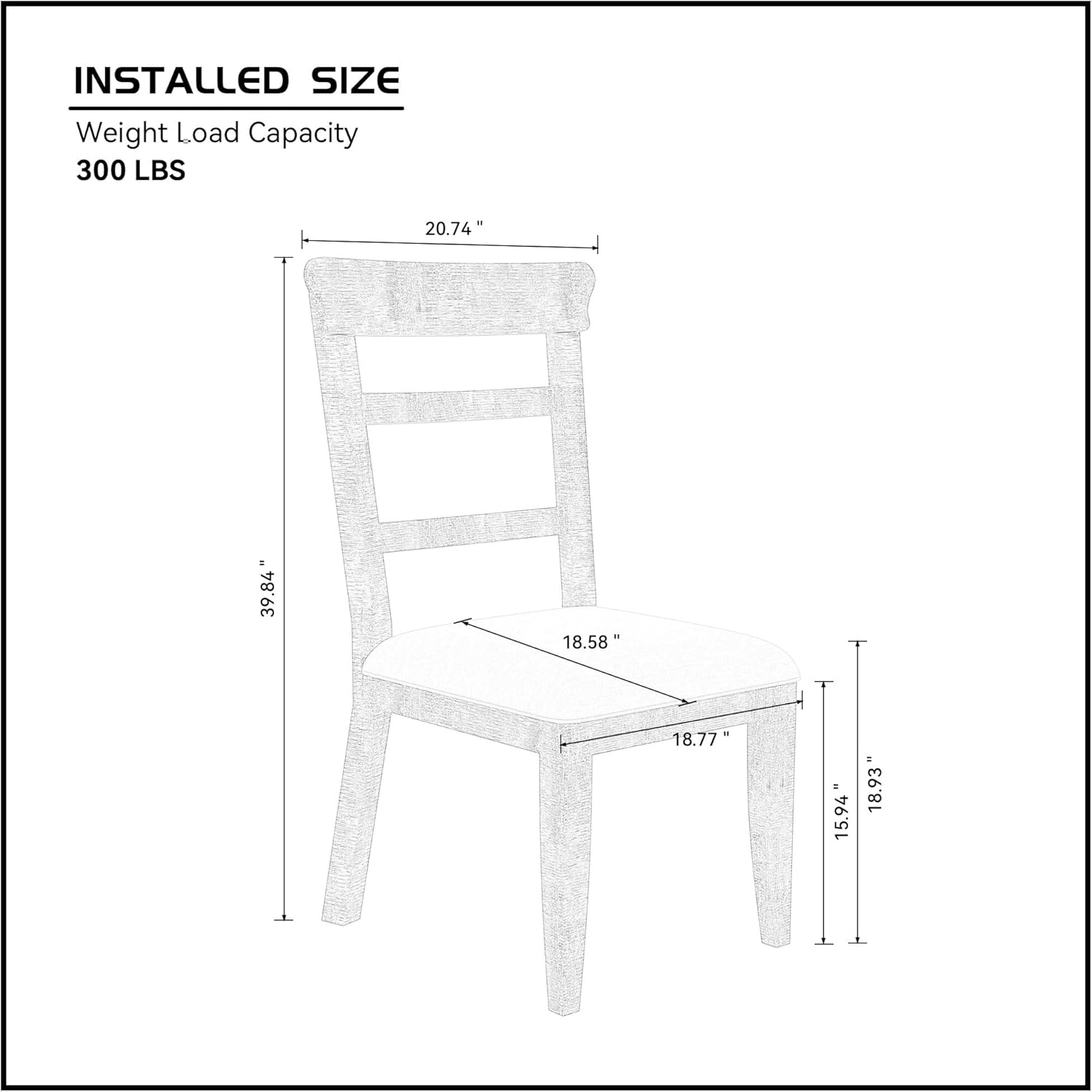 Upholstered pine wood Dining Chairs (19.1 * 24 * 37.4inch) Set of 2, Dining Room Kitchen Side Chair Ladder Back Side Chairs Gray
