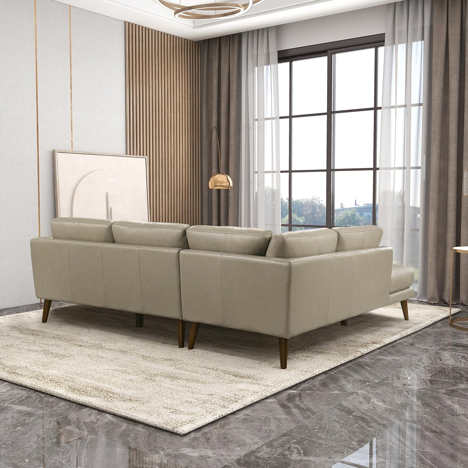 Paisley Genuine Leather L-Shaped Pillow Back Left-Facing Sectional in Cream