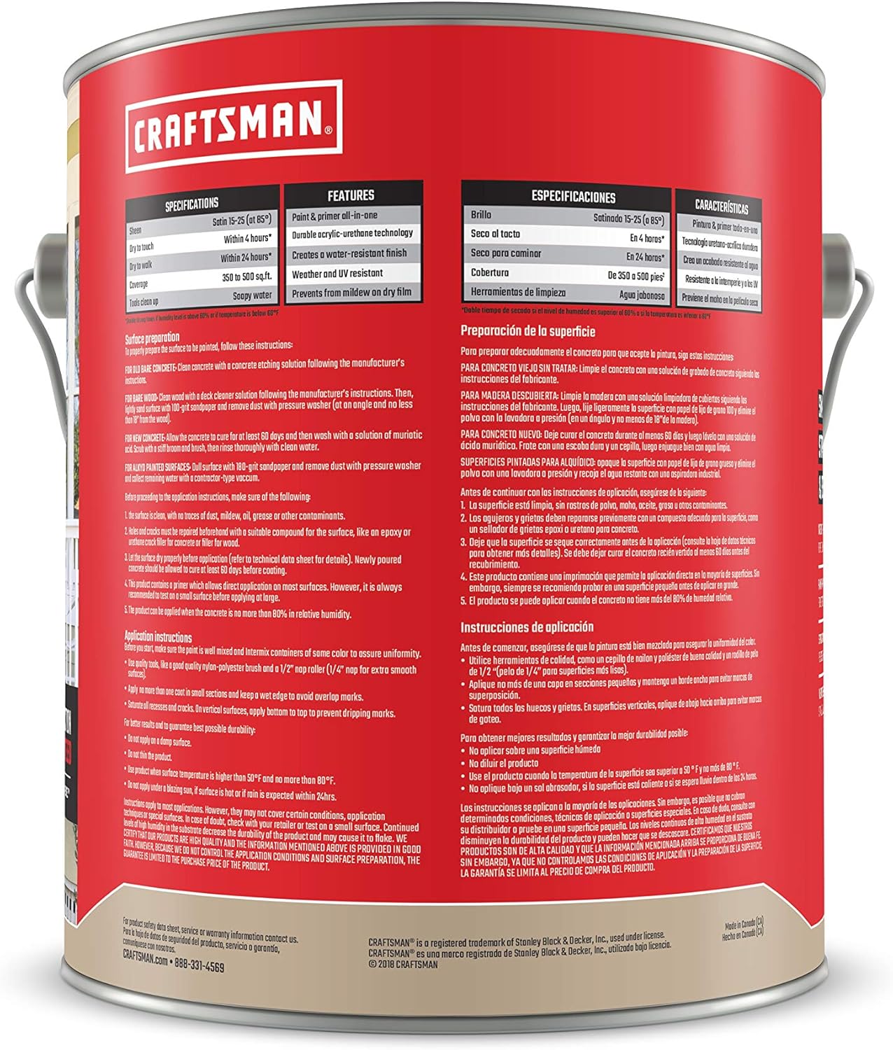 CRAFTSMAN Semi-Transparent Wood Stain and Sealer Interior and Exterior Porch and Floor Paint Coating in Beige Satin 128-Fl Oz