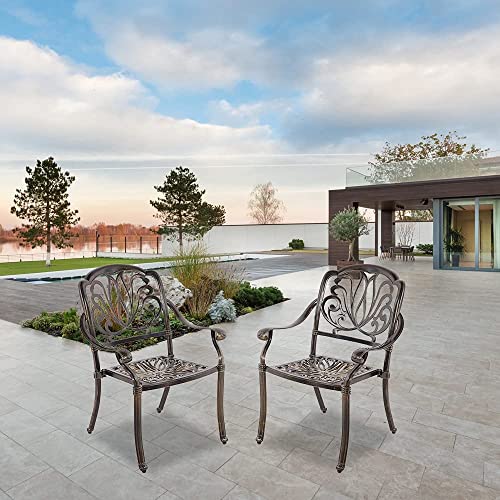 VIVIJASON 2-Piece Outdoor Bistro Dining Cushioned Chairs, All-Weather Cast Aluminum Dining Chair Set, Patio Bistro Chairs for Balcony, Lawn, Garden, Backyard, Antique Bronze