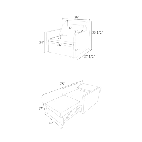 36 Inch Lint Sleeper Bed, 3-in-1 Convertible Futon Love Seat Sofa Couch, Adjustable Reading Accent Chair with Pillows for Living Room,Bedroom, Red