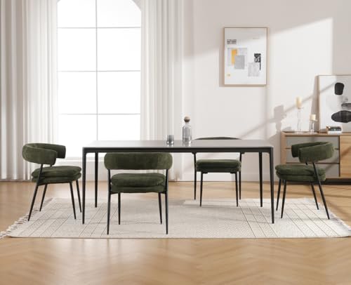 Shunzhi Modern Leather Dining Chairs Set of 2 Upholstered Barrel Fabric Dining Room Chairs Comfy Kitchen Chairs Armless Side Chair with curved Back for Living Room/Restaurant, Dark Grey