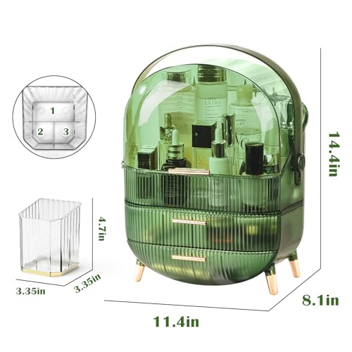 Makeup Organizer Countertop, Make up Organizers and Storage for Vanity, Cosmetics Skincare Organizers with Lid and Drawers, Cosmetic Display Cases for Bedroom, Bathroom, Ideal Gifts for Women(White)