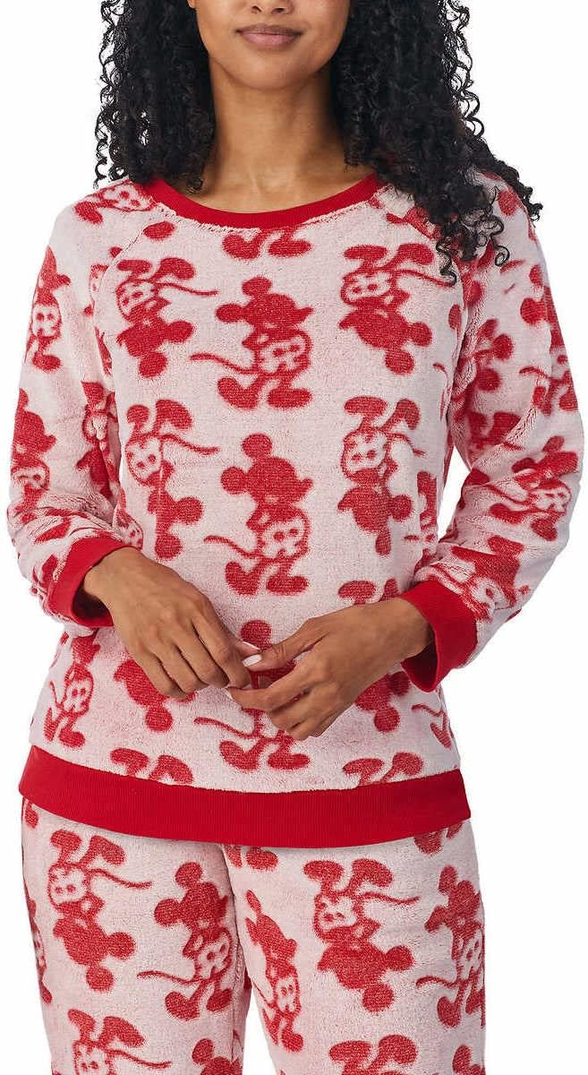 Disney Womens 2-Piece Fleece Jogger Lounge Set (Mickey Mouse Red, Small)