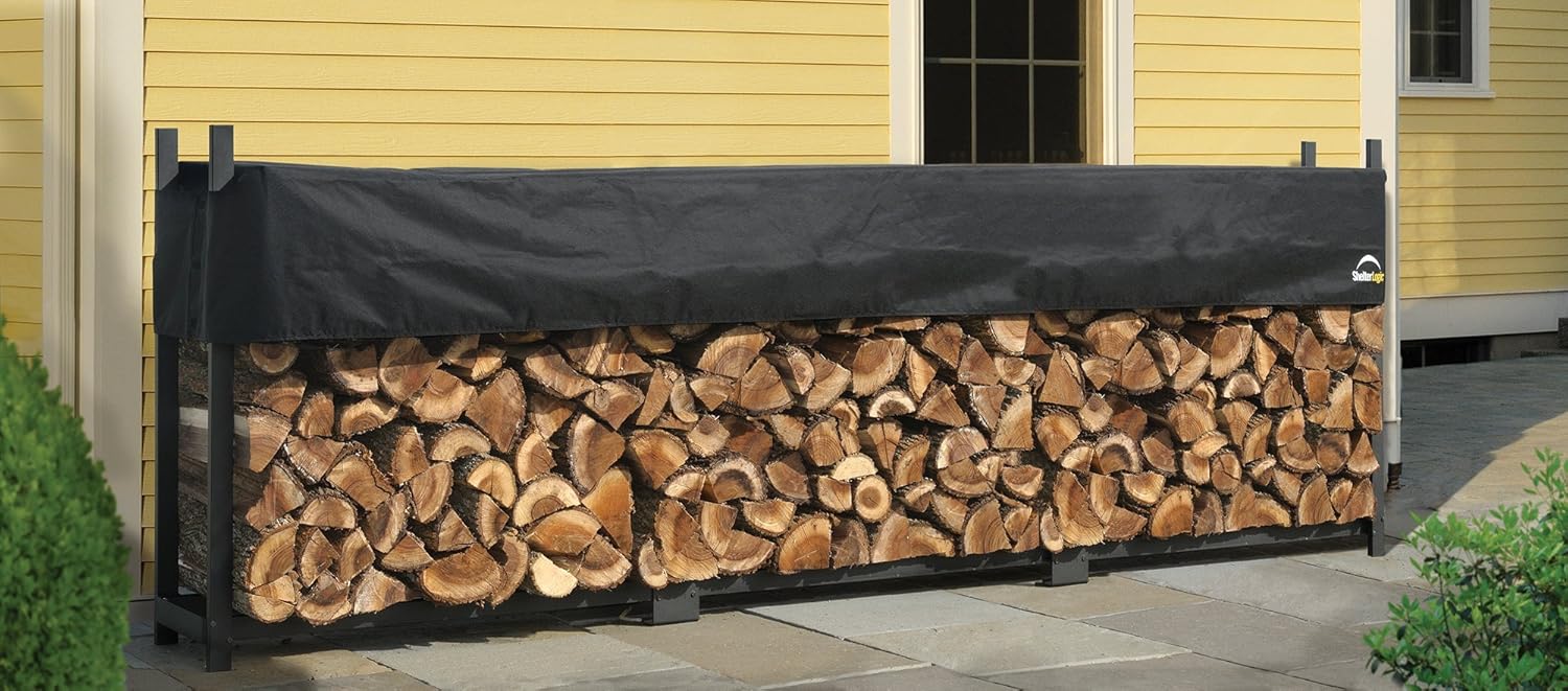 ShelterLogic 12' Ultra-Duty Firewood Rack-in-a-Box Wood Storage with Premium Steel Frame and Adjustable Water-Resistant Cover