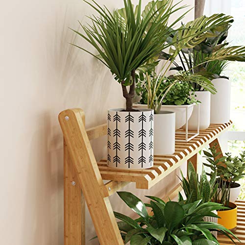 Flower Pot Holder Potted Rack 3 Tier Bonsai Display Shelf Storage Shelves Bamboo Herb Plant Stand Folding Modern Indoor Decoration for Balcony Garden Patio
