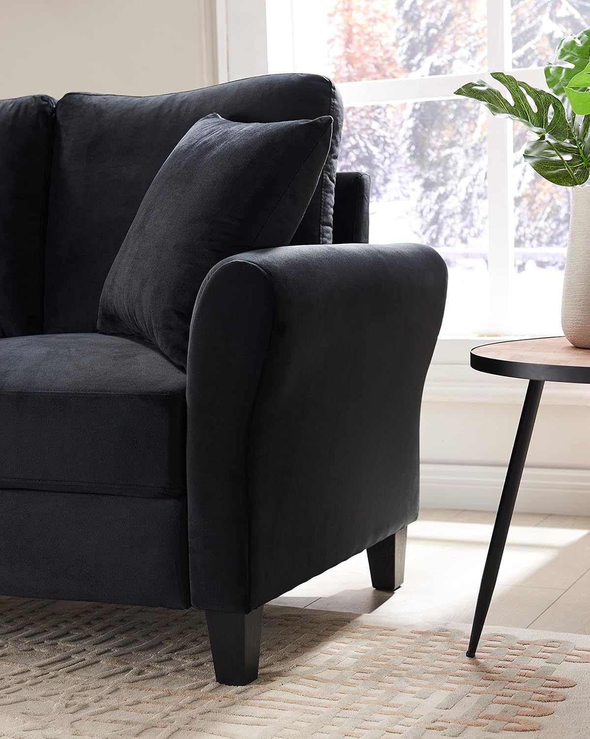 Modern Velvet Couch with 2 Pillow, 78 Inch Width Living Room Furniture, 3 Seater Sofa with Plastic Legs (Black)