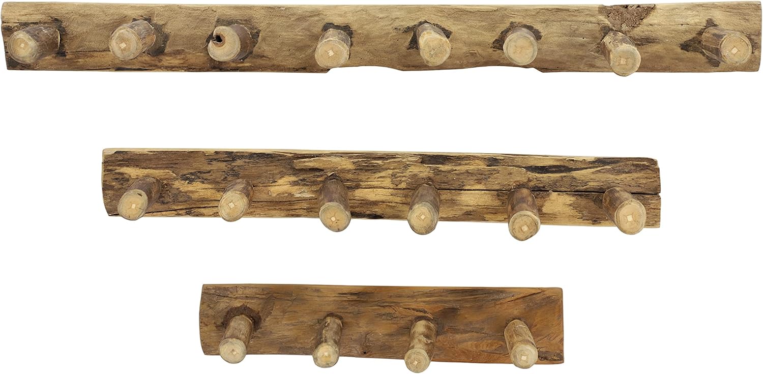 Deco 79 Rustic Teak Wood Solid Wall Hook, Set of 3 32