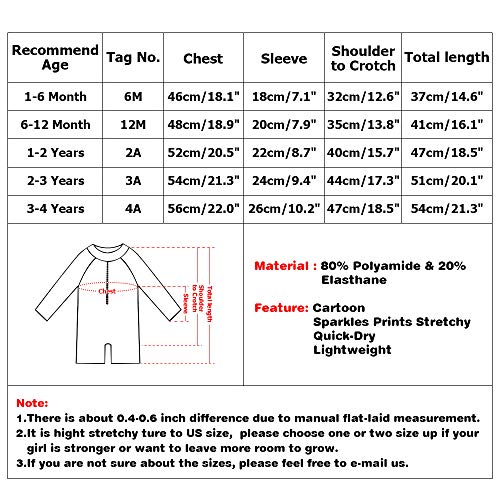 XFGIRLS Baby/Toddler Girls Swimsuit Long Sleeve One-Piece Bathing Suit Rash Guard